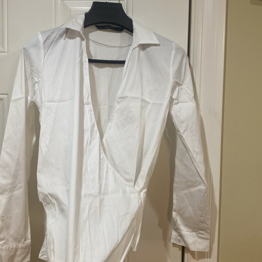 New Zara white drape blouse dress shirt top